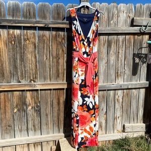 Maxi sleeveless Dress orange white and blue bright colors